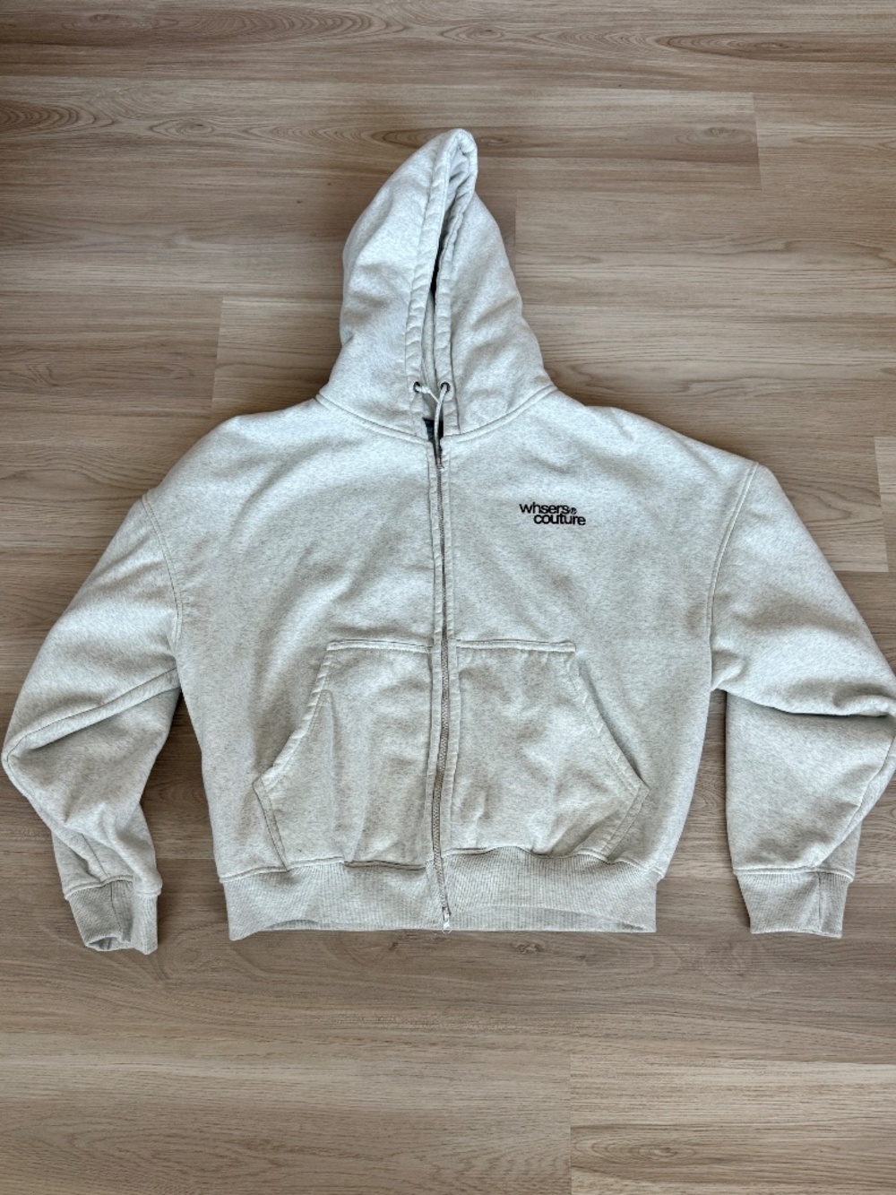 Whose Studio Y2K Graphic Zip Up Hoodie Heather Gray Cropped Boxy Sherpa Lined L - Picture 2 of 8